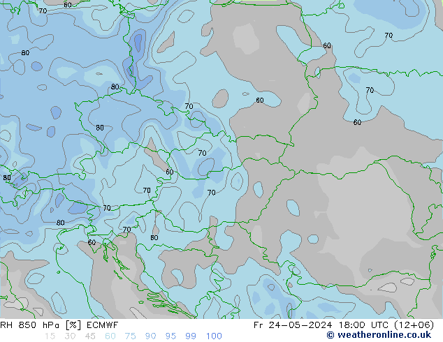 Humidité rel. 850 hPa ECMWF ven 24.05.2024 18 UTC