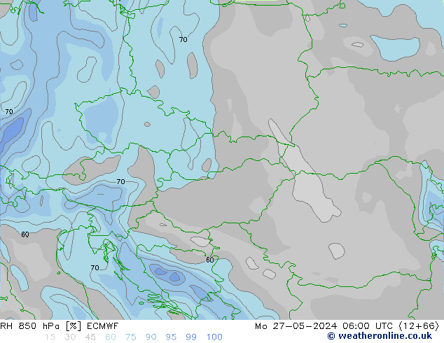 RH 850 hPa ECMWF pon. 27.05.2024 06 UTC