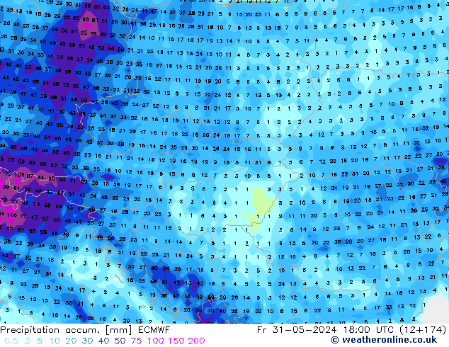 Totale neerslag ECMWF vr 31.05.2024 18 UTC