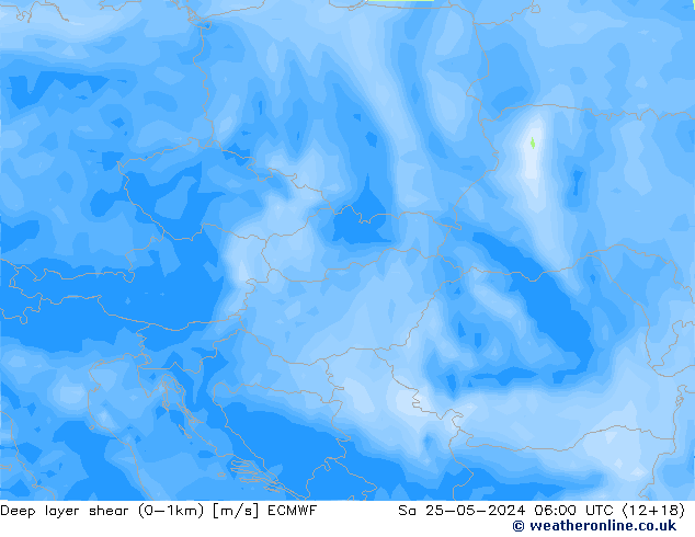 Deep layer shear (0-1km) ECMWF sab 25.05.2024 06 UTC