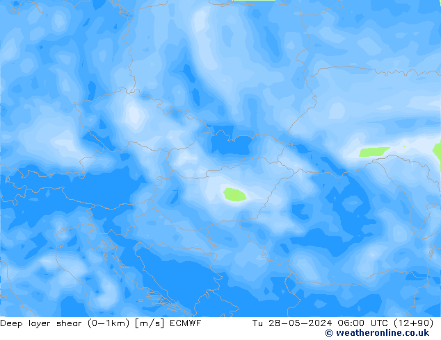 Deep layer shear (0-1km) ECMWF Sa 28.05.2024 06 UTC