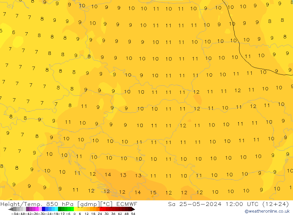 Z500/Rain (+SLP)/Z850 ECMWF Sa 25.05.2024 12 UTC