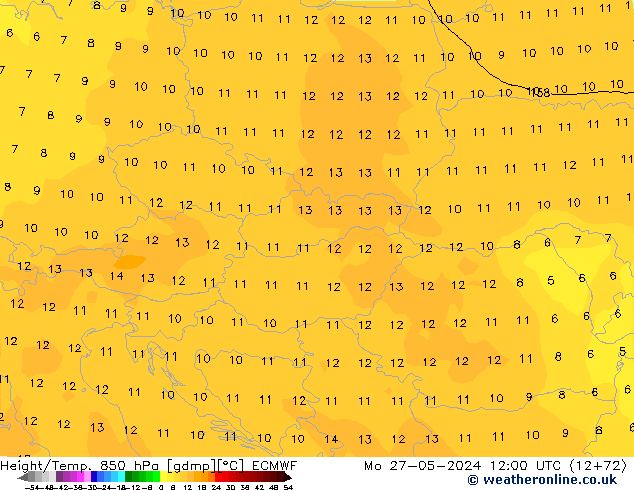 Z500/Rain (+SLP)/Z850 ECMWF Seg 27.05.2024 12 UTC