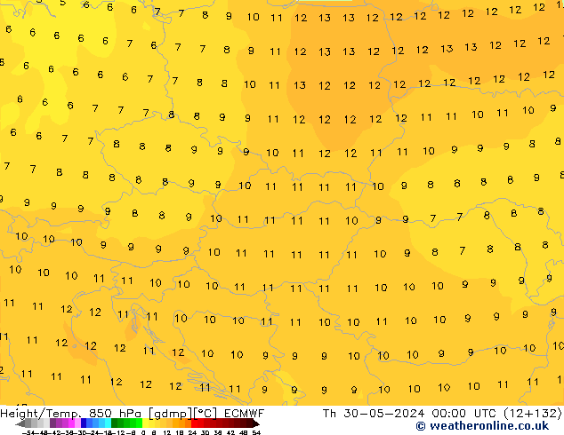 Z500/Rain (+SLP)/Z850 ECMWF gio 30.05.2024 00 UTC