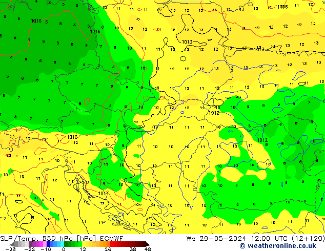 SLP/Temp. 850 hPa ECMWF St 29.05.2024 12 UTC