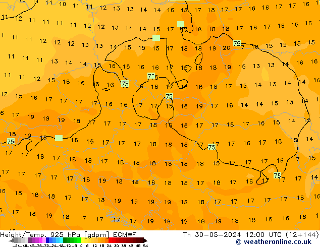 Height/Temp. 925 hPa ECMWF  30.05.2024 12 UTC