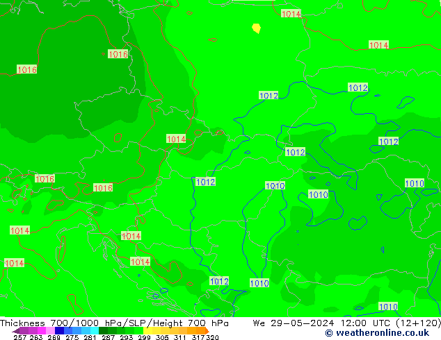 Thck 700-1000 hPa ECMWF Qua 29.05.2024 12 UTC