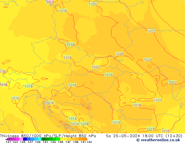 Thck 850-1000 hPa ECMWF Sáb 25.05.2024 18 UTC