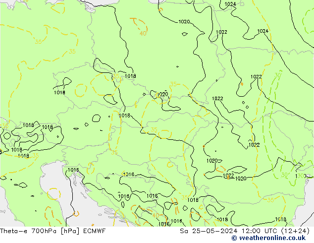 Theta-e 700hPa ECMWF Sa 25.05.2024 12 UTC