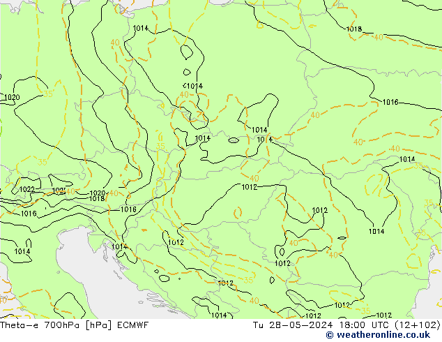 Theta-e 700hPa ECMWF di 28.05.2024 18 UTC