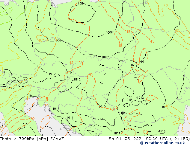 Theta-e 700hPa ECMWF sáb 01.06.2024 00 UTC