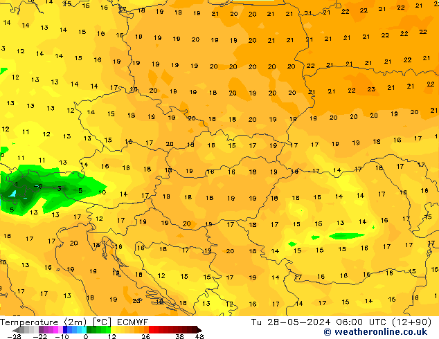 Temperature (2m) ECMWF Tu 28.05.2024 06 UTC