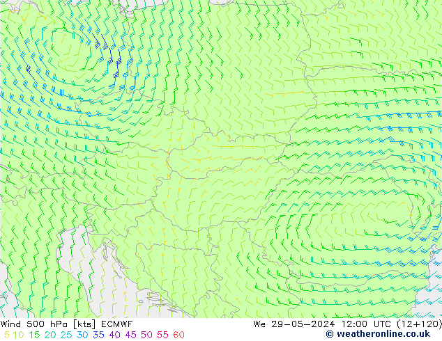 Wind 500 hPa ECMWF St 29.05.2024 12 UTC