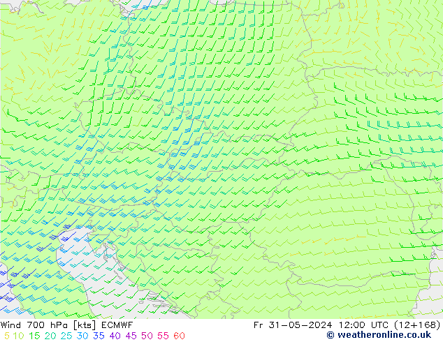 wiatr 700 hPa ECMWF pt. 31.05.2024 12 UTC