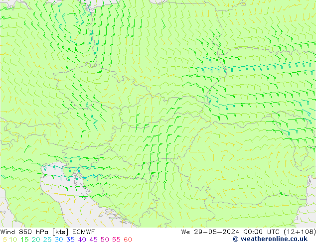 Viento 850 hPa ECMWF mié 29.05.2024 00 UTC