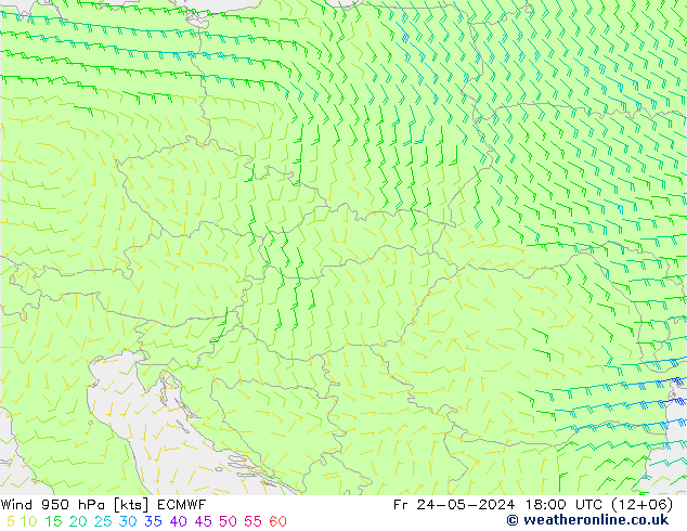 Prec 6h/Wind 10m/950 ECMWF Sex 24.05.2024 18 UTC