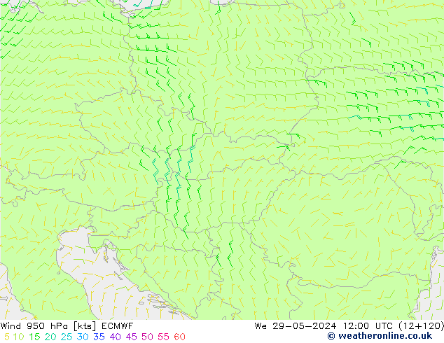 Viento 950 hPa ECMWF mié 29.05.2024 12 UTC