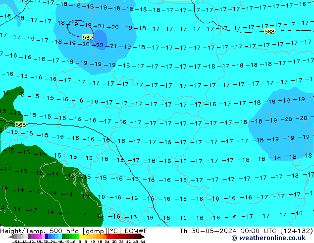 Z500/Rain (+SLP)/Z850 ECMWF gio 30.05.2024 00 UTC