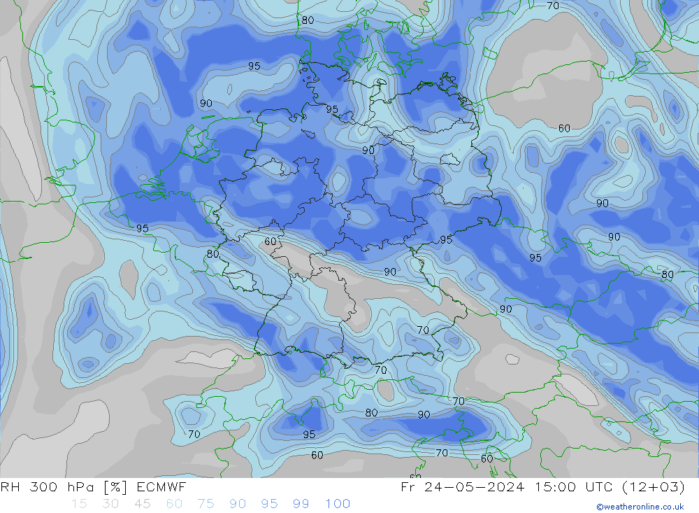 Humedad rel. 300hPa ECMWF vie 24.05.2024 15 UTC