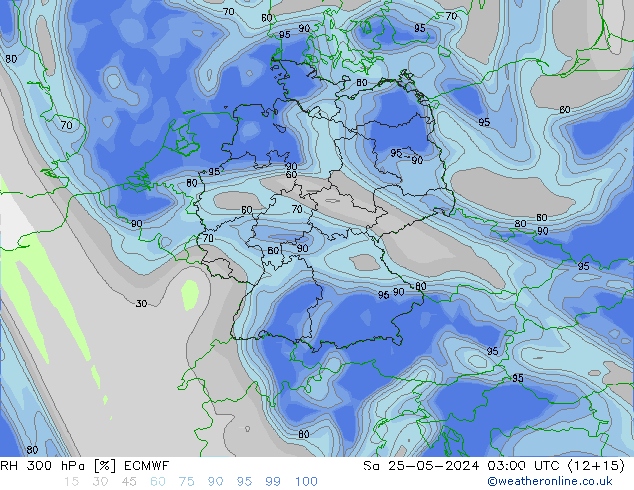 Humidité rel. 300 hPa ECMWF sam 25.05.2024 03 UTC