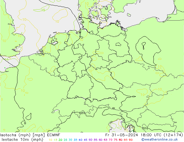 Isotachs (mph) ECMWF пт 31.05.2024 18 UTC