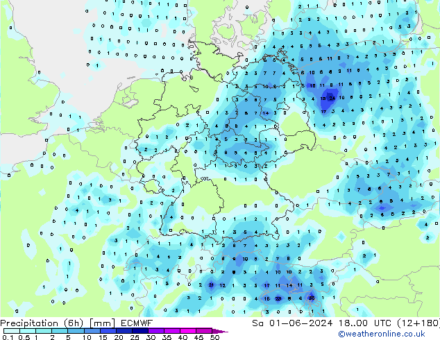 осадки (6h) ECMWF сб 01.06.2024 00 UTC