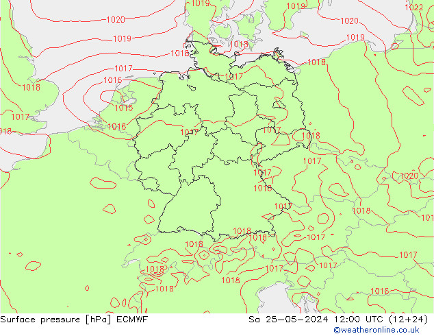 Bodendruck ECMWF Sa 25.05.2024 12 UTC