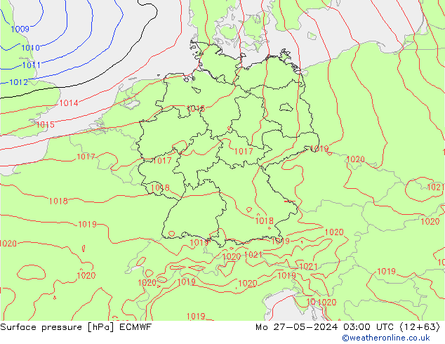 Bodendruck ECMWF Mo 27.05.2024 03 UTC