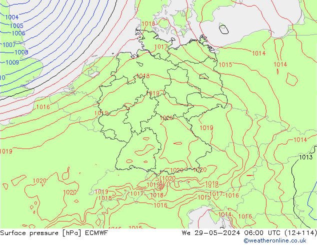 Surface pressure ECMWF We 29.05.2024 06 UTC