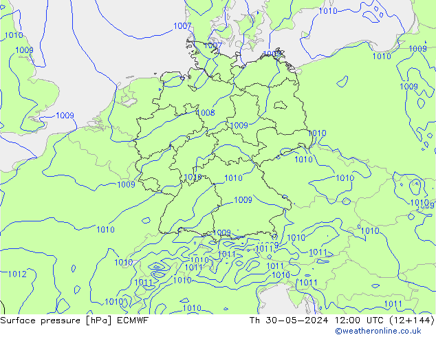 Atmosférický tlak ECMWF Čt 30.05.2024 12 UTC