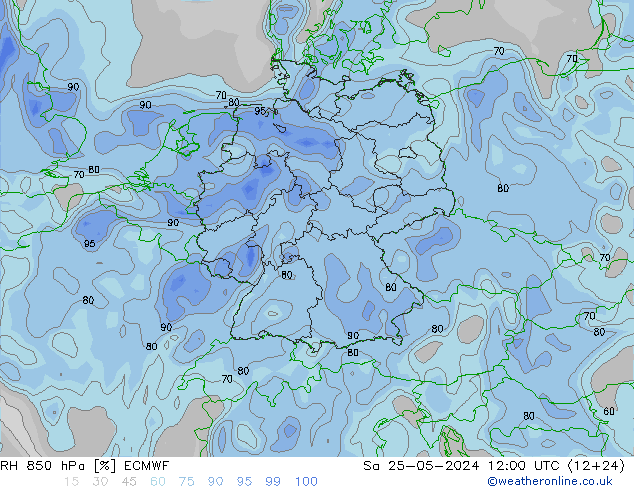 RH 850 hPa ECMWF Sa 25.05.2024 12 UTC