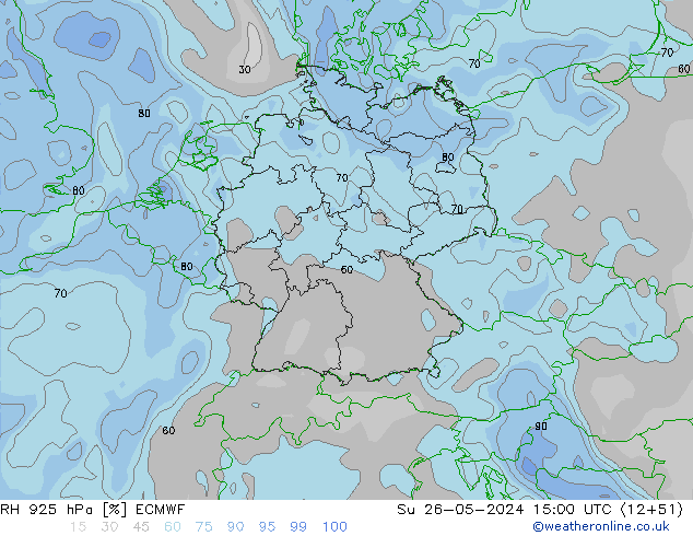 Humedad rel. 925hPa ECMWF dom 26.05.2024 15 UTC