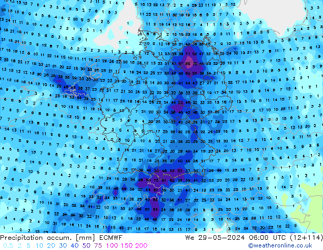 Precipitation accum. ECMWF We 29.05.2024 06 UTC