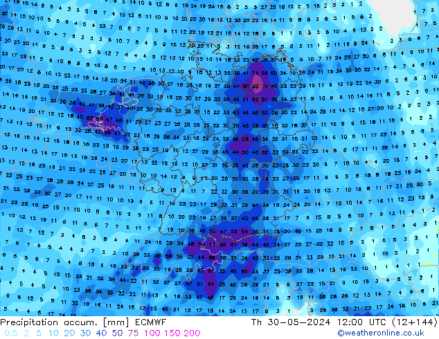 Precipitación acum. ECMWF jue 30.05.2024 12 UTC