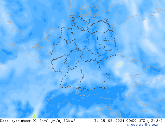 Deep layer shear (0-1km) ECMWF Ter 28.05.2024 00 UTC