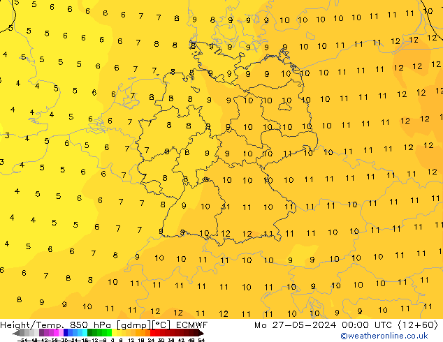 Z500/Rain (+SLP)/Z850 ECMWF pon. 27.05.2024 00 UTC