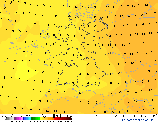 Z500/Regen(+SLP)/Z850 ECMWF di 28.05.2024 18 UTC