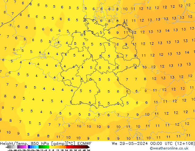 Hoogte/Temp. 850 hPa ECMWF wo 29.05.2024 00 UTC