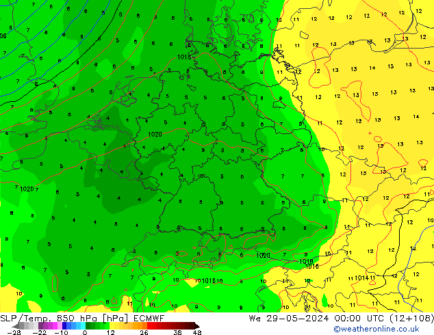 SLP/Temp. 850 hPa ECMWF We 29.05.2024 00 UTC