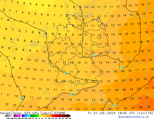 Height/Temp. 925 hPa ECMWF Fr 31.05.2024 18 UTC