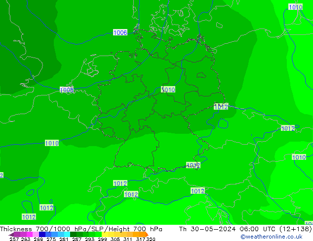 Thck 700-1000 hPa ECMWF Th 30.05.2024 06 UTC