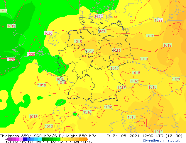 Thck 850-1000 hPa ECMWF Fr 24.05.2024 12 UTC