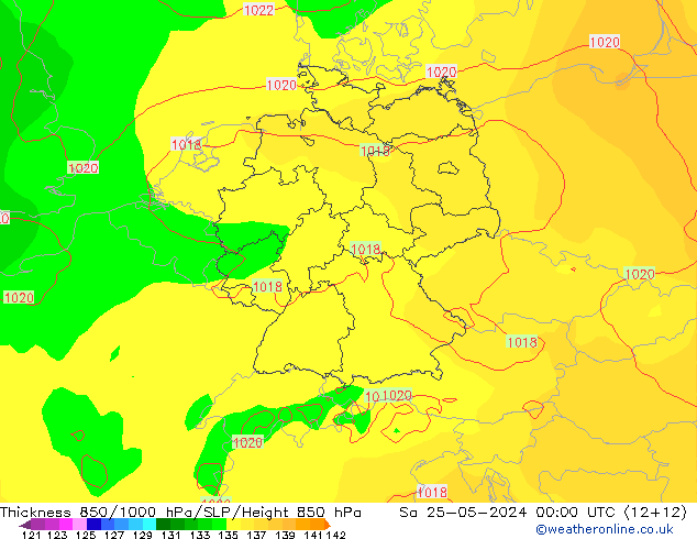 Thck 850-1000 hPa ECMWF Sáb 25.05.2024 00 UTC