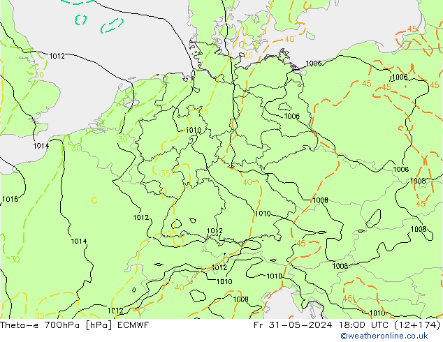 Theta-e 700гПа ECMWF пт 31.05.2024 18 UTC