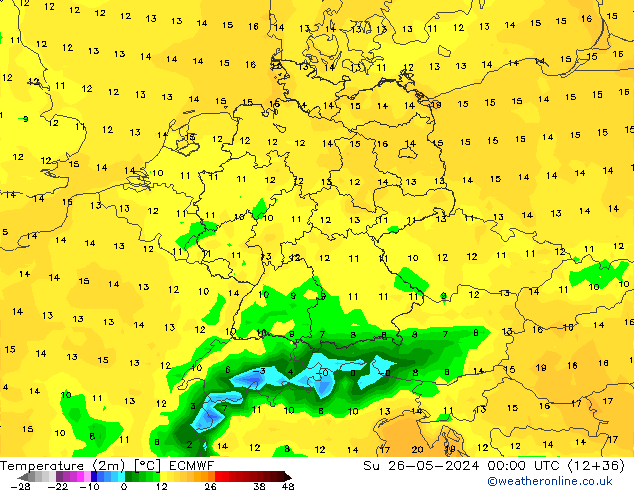 Temperaturkarte (2m) ECMWF So 26.05.2024 00 UTC