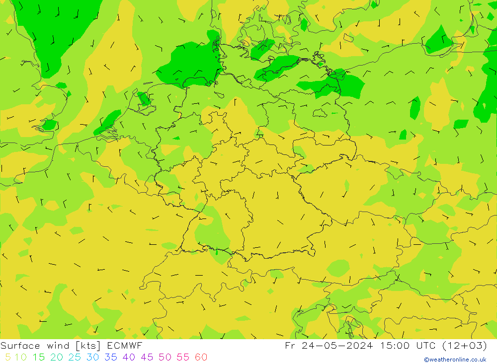 Vento 10 m ECMWF Sex 24.05.2024 15 UTC