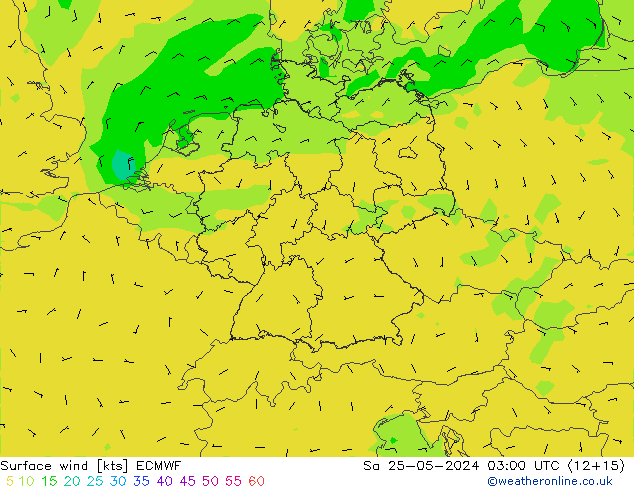 Vento 10 m ECMWF sab 25.05.2024 03 UTC