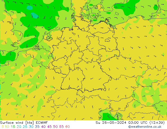 Wind 10 m ECMWF zo 26.05.2024 03 UTC