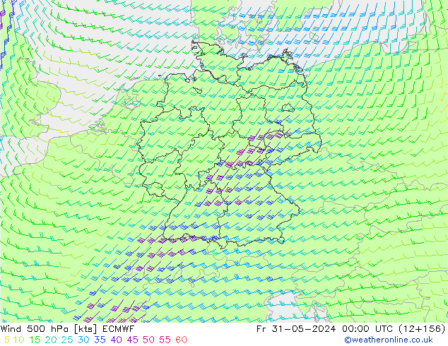 wiatr 500 hPa ECMWF pt. 31.05.2024 00 UTC