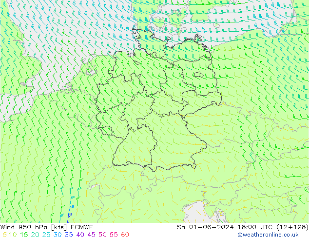 Vento 950 hPa ECMWF sab 01.06.2024 18 UTC